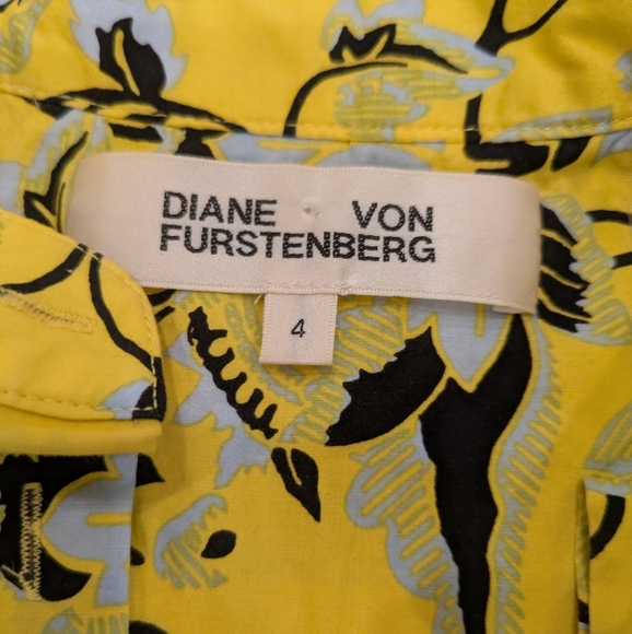 Diane Von Furstenberg Yellow Floral Sleeveless Mini Dress - Size 4 - Picture 4 of 6